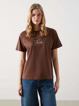 Bisiklet Yaka Bask?l? Kad?n Ti??rt