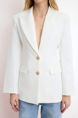 Beyaz Fitted/Vucuda Oturan Aksesuar Dugmeli Yaka Detayl? Astarl? Vatkal? Blazer Ceket TWOSS26BC00028 - Trendyolmilla фото 3