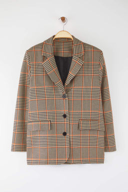 Ozel Koleksiyon Kahverengi Ekoseli Regular/Normal Kal?p Dokuma Blazer Ceket TWOAW26BC00006