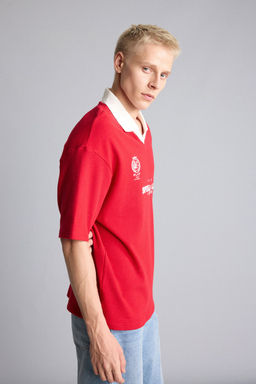 Pamuklu Boxy Fit Bask_l_ Polo Ti__rt