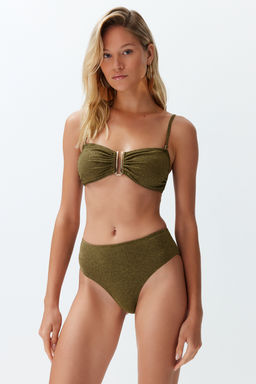 Haki Straplez Aksesuarl? Simli Brazilian Bikini Tak?m? TBESS24BT00054