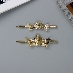 Невидимки для волос «Одри», набор 2 шт., бабочка резная, 5.5 см, золото