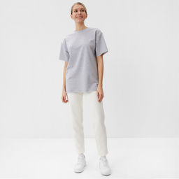 Футболка женская MINAKU: Casual Collection, светло-серая, размер 44