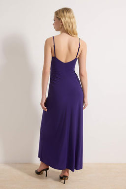 Mor Ask?l? S?rt Dekolteli A-line/Can Ac?lan Esnek Maxi Orme Elbise TWOSS25EL00539