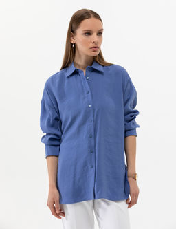 Koyu Mavi Oversize Uzun Kollu G_mlek