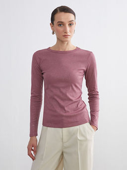 Bisiklet Yaka Parlak G?r?n?ml? Kad?n Ti??rt