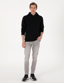 Siyah 2 _plik Regular Fit __i Polarl_ Kap__onlu Basic Sweatshirt
