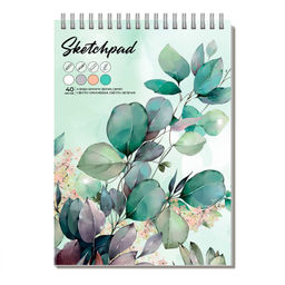 Альбом для рисования (Скетчпад) А5 40 л, 4 вида бумаг, арт. 67744 ЗЕЛЕНЫЕ ЛИСТЬЯ/ блок - белый офсе