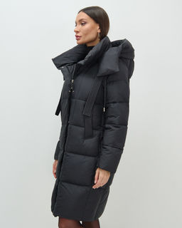 Пальто зимнее утепленное с капюшоном женское черного цвета 7700Ch - Visdeer фото 14