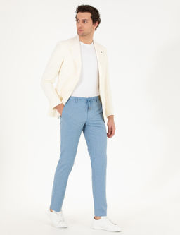 Beyaz Slim Fit Y_n Keten Kar___ml_ Ceket