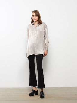 ?nden D??me Kapamal? D?z Uzun Kollu Saten Kad?n G?mlek