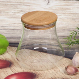 Банка для продуктов стеклянная 700мл "Хай-Тек" с бамбуковой крышкой, груша