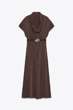 COWL NECK MIDI DRESS WITH BELT - Zara фото 6