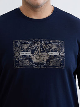 B?y?k Beden Bisiklet Yaka Uzun Kollu Bask?l? Erkek Ti??rt