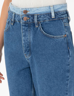 Koyu _ndigo Mom High Waist Fit Jean Pantolon