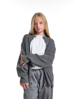 Джемпер оверсайз на молнии для девочки 33-7596 серый
