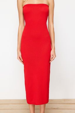 K?rm?z? Maxi Triko Straplez Elbise TWOSS24EL00360 - Trendyolmilla фото 4