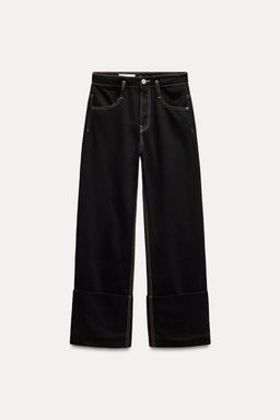 HIGH-WAIST TRF JEANS WITH TOPSTITCHING AND TURN-UP HEMS - Zara фото 2