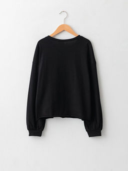 Bisiklet Yaka Bask?l? Uzun Kollu Pamuklu K?z ?ocuk Ti??rt - Waikiki фото 2