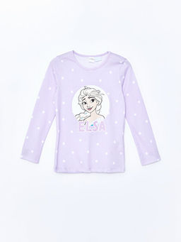 Bisiklet Yaka Elsa Bask?l? Uzun Kollu K?z ?ocuk Pijama Tak?m?