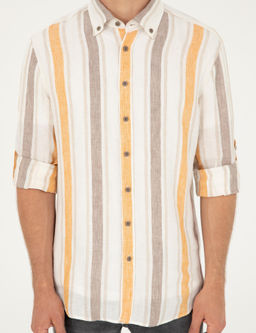 Turuncu Slim Fit %100 Keten G_mlek