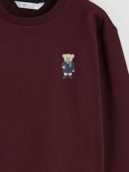 Bisiklet Yaka Ay? Teddy Bask?l? Erkek ?ocuk Kal?n Sweatshirt
