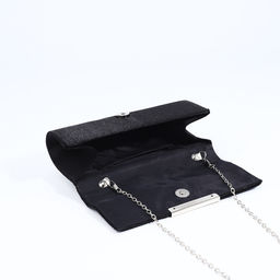 Сумка-клатч женская на магните, на длинной цепочке, чёрная