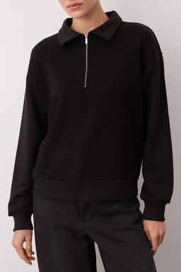 Siyah Regular/Normal Kal?p Fermuar Detayl? Kal?n Orme Sweatshirt TWOAW26SW00108 - Trendyolmilla фото 3