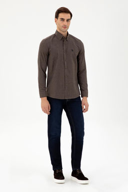 Мужская коричневая базовая рубашка с длинным рукавом Неожиданная скидка в корзине - U.s. polo assn фото 4