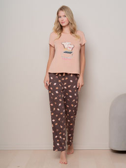 Пижама домашняя Indefini футболка и брюки из хлопка с принтом фото 4