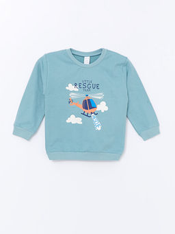 Bisiklet Yaka Bask?l? Erkek Bebek Sweatshirt