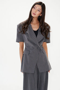 Пальто-пиджак Annete А5447 двубортный костюмная ткань серый  фото 9