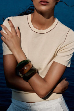 SHORT SLEEVE KNIT TOP WITH PIPING - Zara фото 59