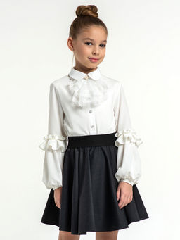 Молочная трикотажная школьная блузка для девочек Mooriposh, модель 06218  фото 2