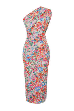 Cok Renkli Vucuda Oturan Tek Omuz Asimetrik Buzgu Detayl? Orme Midi Kalem Elbise TWOSS23EL02182