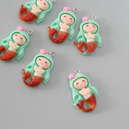 Цена за 6 шт. Подвеска для творчества пластик «Русалочка с голубыми волосами», 3.4×2.1×0.6 см