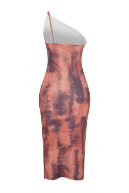 Bask??l? Vucuda Oturan Midi Tek Omuz Ayarlanabilir Ask?l? Orme Kalem Elbise TWOSS23EL01577