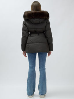 с МЕХОМ ПЕСЕЦ ПРЕМИУМ класса Полупальто зимние темно-коричневого цвета - Mtforce фото 5