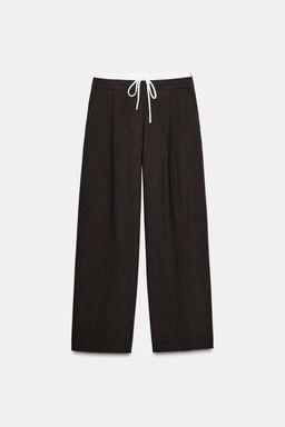 PANTAL?N ANCHO CINTURA DOBLE / Rayas marrones - Zara фото 5
