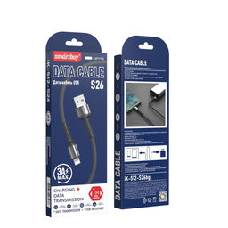 Кабель Lightning - USB, 1 м, "S26", В КОРОБКЕ (iK-512-S26bg) "Smartbuy", черно-серый, 3А