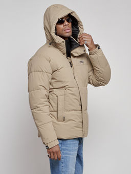Куртка молодежная мужская зимняя с капюшоном бежевого цвета 8356B