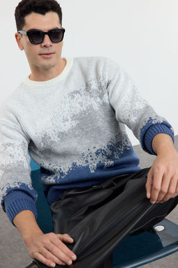 Indigo Unisex Bisiklet Yaka Manzara Triko Kazak TMNAW25KZ00015