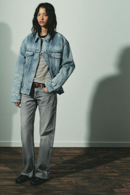 JEANS TRF WIDE LEG TIRO BAJO / Gris