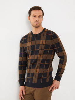 Bisiklet Yaka Uzun Kollu Ekose Erkek Triko Kazak