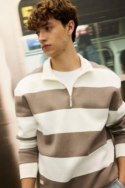 Толстовка в полоску с воротником на молнии свободного кроя - Defacto фото 3