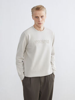 Bisiklet Yaka Bask?l? Erkek Sweatshirt