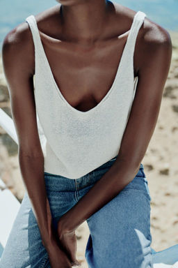 PLAIN LINEN BLEND STRAPPY KNIT TOP - Zara фото 13