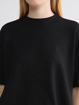 Bisiklet Yaka Parlak G?r?n?ml? Kad?n Ti??rt