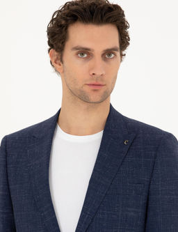 Lacivert Slim Fit Y_n Keten Kar___ml_ Tak_m Elbise