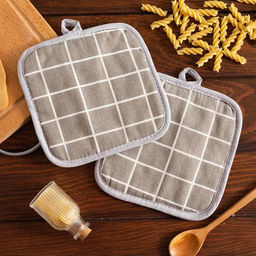 Цена за 2 шт. Кухонный набор «Доляна. Клетка»: серый, прихватка 17×17 см - 2 шт.,100% п/э